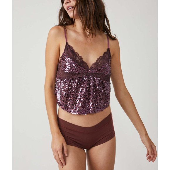 FREE PEOPLE Right Rhythm Sequin Cami / Wine Combo - Picture 6 of 11